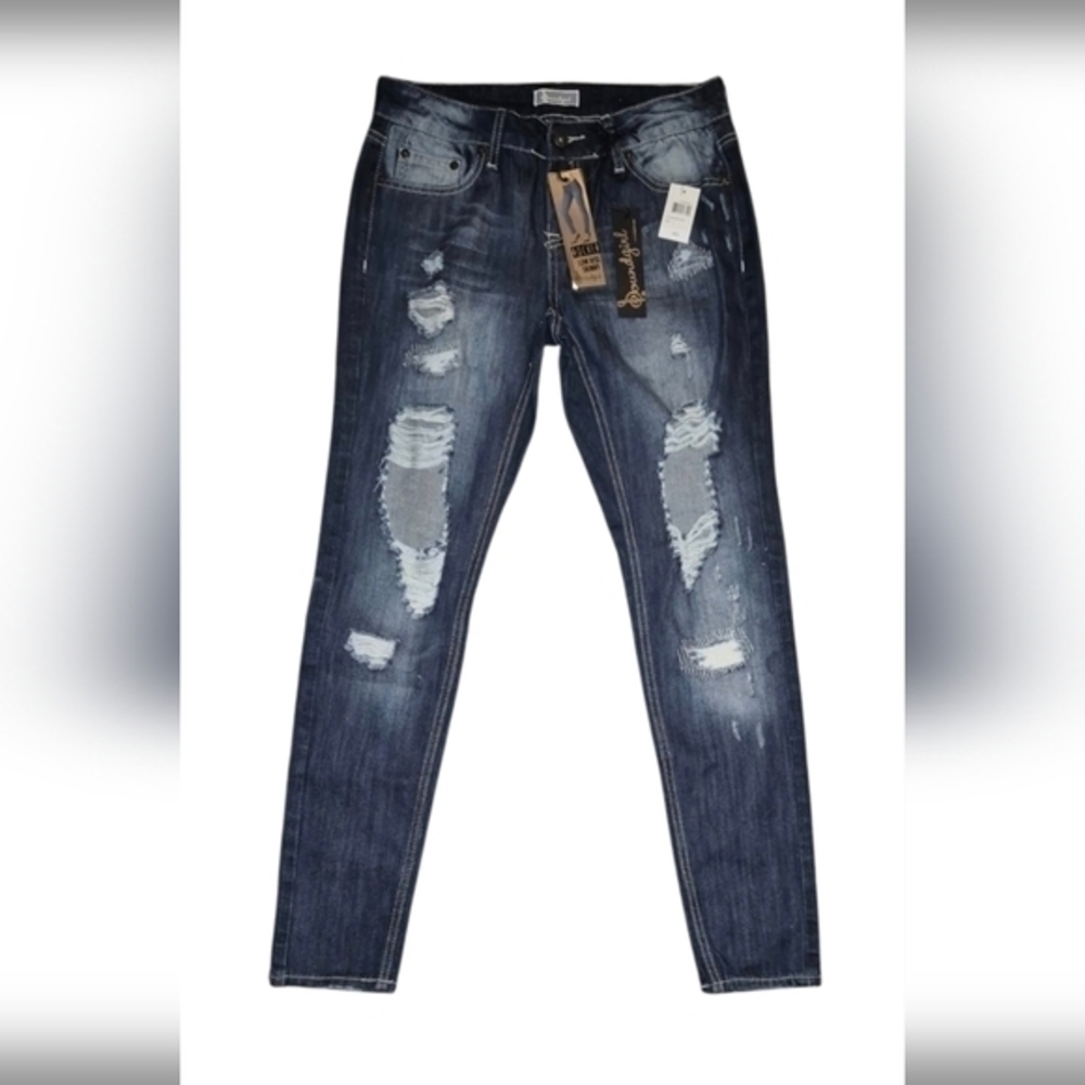 Soundgirl  Jeans Dark Blue Distressed Low Rise Skinny  Size 9 JR.